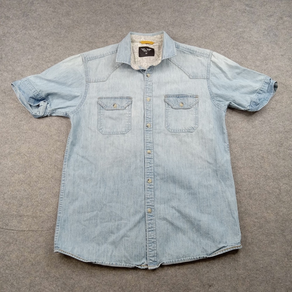 Cedar‎ Wood State Shirt Mens Medium Blue Denim Button Front Short Sleeve Casual
